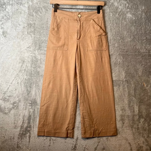ANTHROPOLIGIE MAEVE The Colette Wide Leg Pants Crop High Rise Brown Orange Sz 14
